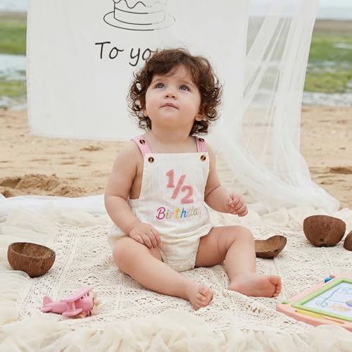 Honganda Baby Boy 1/2 Birthday Outfit Half Way to One Cake Smash Romper - Image 7