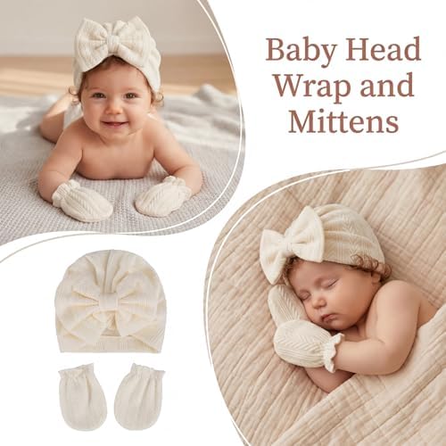Newborn Baby Girl Hat Mittens Preemie Soft Hospital Bow Hats Beanie No Scratch - Image 5