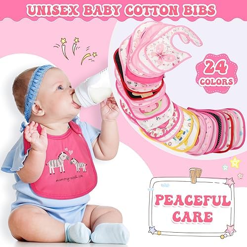HooLing 24 Pcs Waterproof Baby Bibs, Soft Cotton Toddler Drool Bibs - Image 4