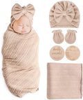 AQOKKA Newborn Receiving Blanket Wheat Ear Bow Hat Mitten Set | 4 Set Receiving by AQOKKA