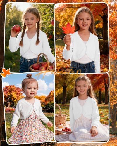 Girls Cardigan, Girls Bolero Shrug Sweater, Kids Knit Hollow Out Long Sleeve - Image 4