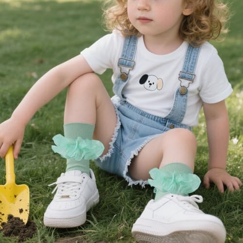 Girls Ruffle Socks Double Lace Turn Cuff Frilly Church Dress Socks - Image 2