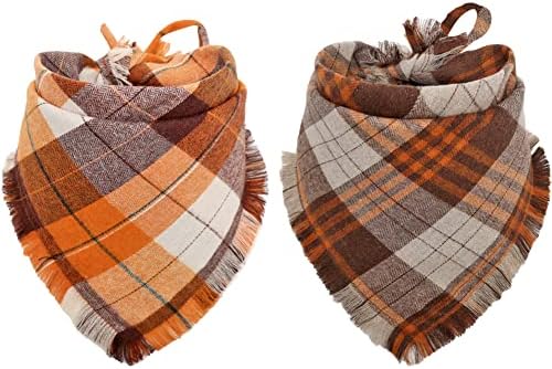 Fall Dog Bandana Autumn Thanksgiving Plaid Reversible Triangle Bibs Scarf by KZHAREEN