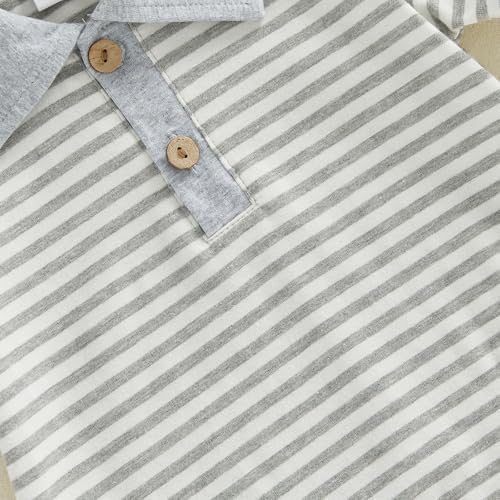 VISGOGO Baby Boy Striped Romper Waffle Short Sleeve Button Oversized Bodysuit - Image 6