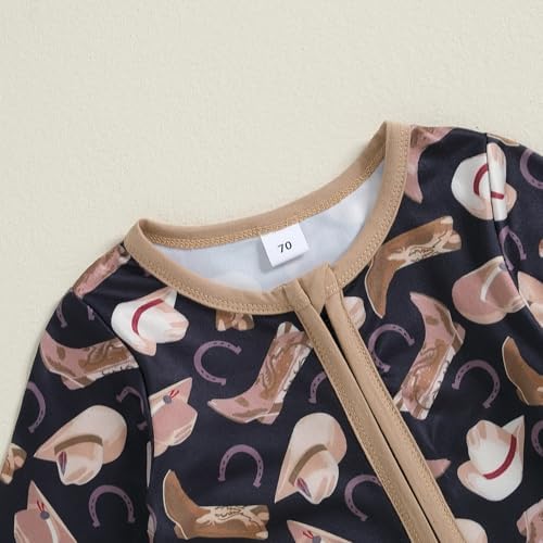 Western Baby Cowboy Clothes Neutral Zipped Fall Romper Outfit - Image 5