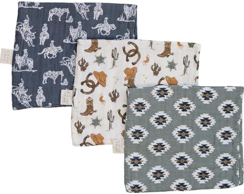Mebie Baby Burp Cloths, Outlaw Cowboy, Muslin Burp Cloth Set - Image 2