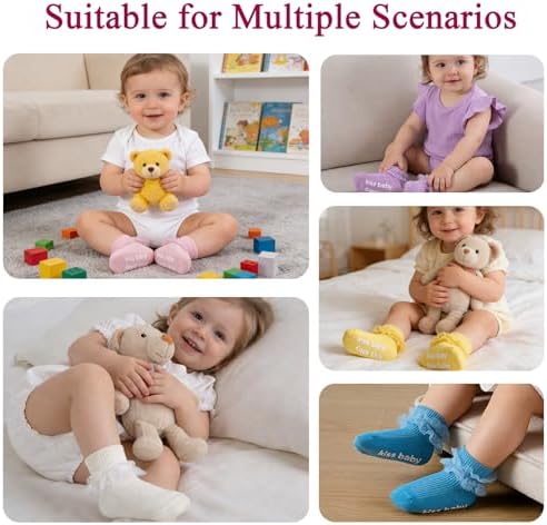 Baby Girl Ruffle Socks with Grips Lace Frilly Ankle Dress Socks - Image 6