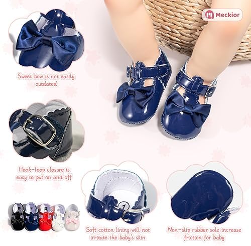 Meckior Infant Baby Girls Soft Sole Bowknot Princess Wedding Dress Mary Jane - Image 5