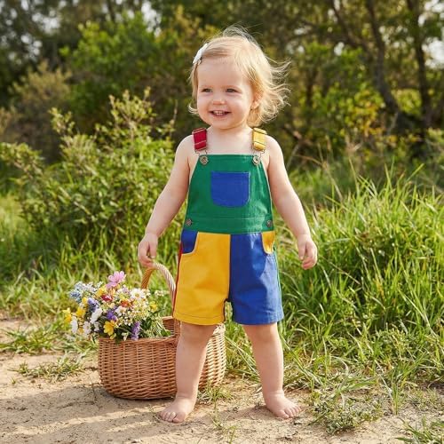 Fernvia Toddler Kids Baby Girl Boy Contrast Color Overalls Shorts Clothes - Image 3