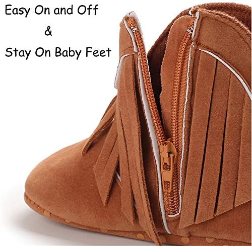 Timatego Baby Girl Cowboy Tassel Boots Side Zipper Non Slip Stay On Booties - Image 6