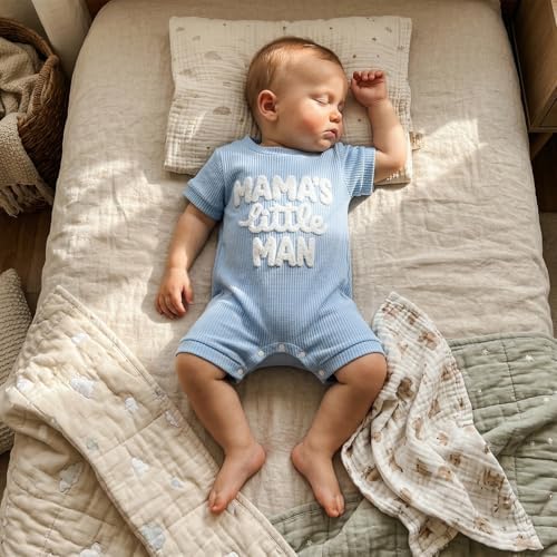 allshope Newborn Baby Boy Summer Outfit Romper Letter Embroidery Short Sleeve - Image 6