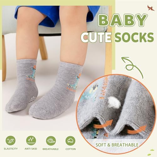 Toddler Non Slip Grips Socks Kids Anti Skid Baby Boys Girls Cotton Crew Socks - Image 2