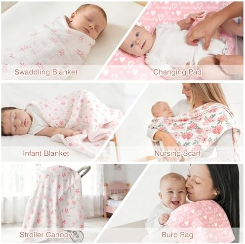 Baby Swaddle Blankets, Bamboo Muslin Receiving Blanket | 4-Pack, Lightweight & - Image 6