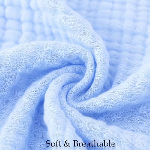 Aablexema Muslin Baby Blanket 6-Layer 43"x43", Light Blue & Navy - Image 3