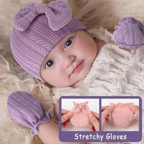 Newborn Baby Hats and Mittens Set Infant Bow Beanie Cap Toddler Gloves Newborn - Image 3