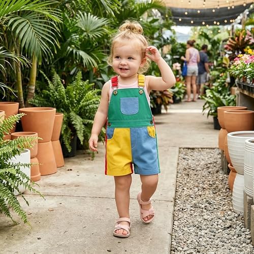 Fernvia Toddler Kids Baby Girl Boy Contrast Color Overalls Shorts Clothes - Image 3