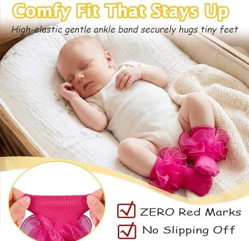 Baby Girls Ruffle Socks Double Layer Lace Turn Cuff Dress Socks - Image 3