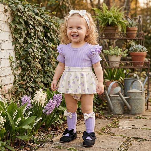 Giraropa Newborn Baby Girl Clothes Smocked Bubble Romper Dress + Socks + - Image 3