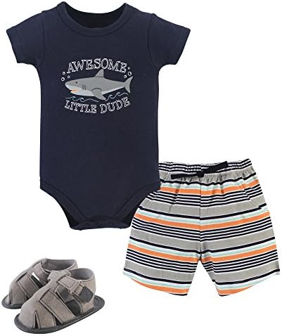 Hudson Baby Unisex Baby Cotton Bodysuit, Shorts and Shoe Set by HudsonBaby