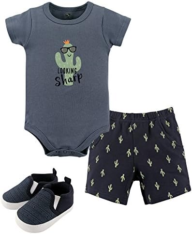 Hudson Baby Unisex Baby Cotton Bodysuit, Shorts and Shoe Set by HudsonBaby
