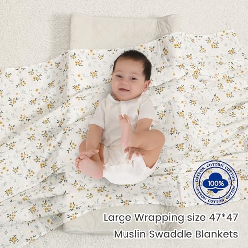 david's kids 4 Pack Baby Muslin Swaddle Blankets, 100% Cotton and Ultra Soft - Image 7