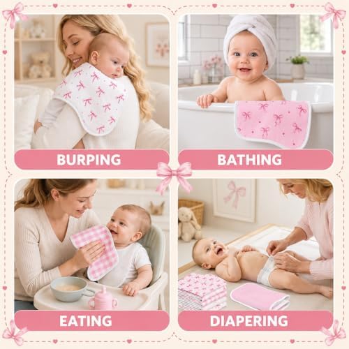 party greeting 6 Pcs Pink Bow Baby Burp Cloths - Image 5
