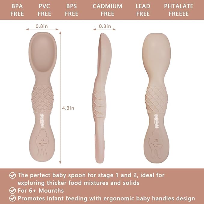 Silicone Baby Spoons (4 Pack) – Soft Tip, Gum-Friendly, BPA Free, Dishwasher Safe, Teething Handle