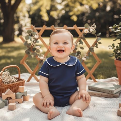 Newborn Baby Boy Girl Clothes Short Sleeve Solid Bubble Romper Doll Collar - Image 2