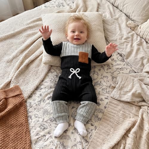 Giraropa Newborn Baby Boy Clothes Rib Knit Romper Jumpsuit Solid Sweater - Image 3