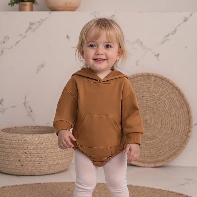 Newborn Baby Girl Boy Hoodie Romper Solid Long Sleeve Hooded Sweatshirt - Image 5