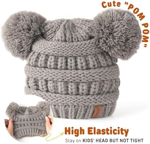 FURTALK Baby Winter Knitted Beanie Hat Soft Warm Pom Poms Toddler Skull Cap - Image 5