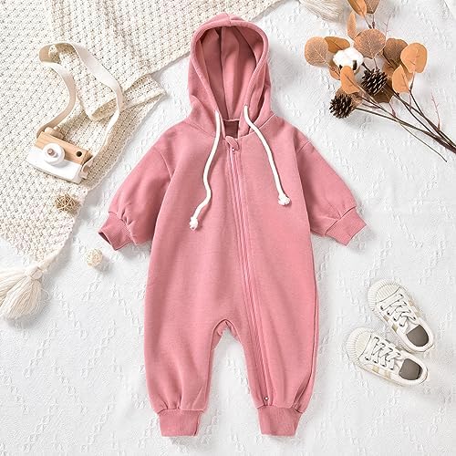Unutiylo Unisex Baby Boys Girls Long Sleeve Infant Baby Zipper Hooded Jumpsuits - Image 3