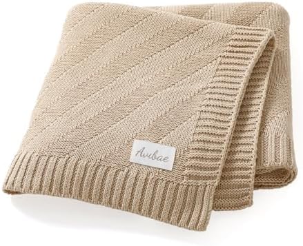 Avibae Knitted Baby Throw Blanket, Solid Color Swaddling Receiving Blanket by B