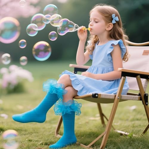 Girls Ruffle Socks Double Lace Turn Cuff Frilly Church Dress Socks - Image 2