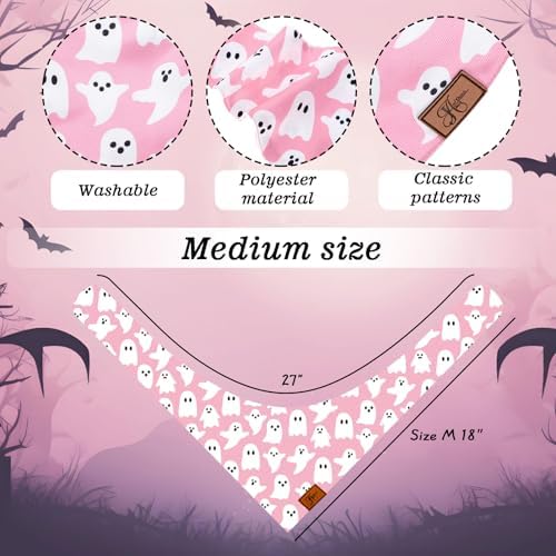 JarThenaAMCS 2Pcs Halloween Dog Bandana Pink Boo Ghost Print Fabric Pet Scarf - Image 2
