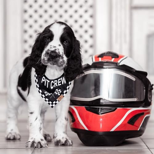 JarThenaAMCS 2Pcs Race Car Pit Crew Dog Bandana Black White Race Checkered Flag - Image 7