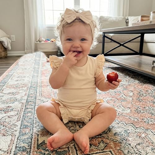 Newborn Baby Girl Bubble Romper Sleeveless Ruffle Onesie Solid Bodysuit - Image 2