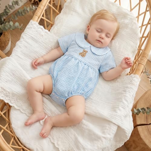 Baby Boy Girl Bubble Romper Short Sleeve Collar Summer Bodysuit - Image 2