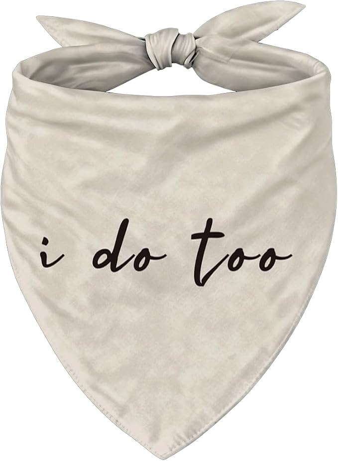 Wedding Dog Bandana, I Do Too Adjustable Triangle Pet Scarf, Elegant Beige Dog by Unknown