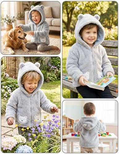 Unisex Baby Fleece Jacket Winter Sherpa Lined Hoodie - Image 2