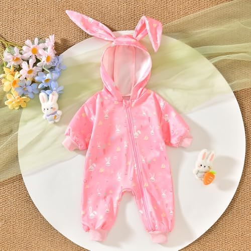 Unutiylo Unisex Baby Boys Girls Long Sleeve Infant Baby Zipper Hooded Jumpsuits - Image 3