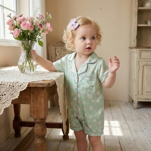 Kuriozud Baby Girl Boy Romper Pajamas Onesie Short Sleeve Button Down Pjs - Image 2