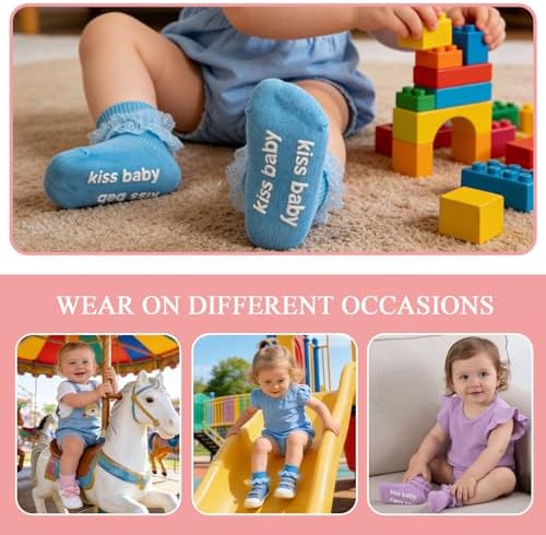 Baby Girl Ruffle Socks with Grips Lace Frilly Ankle Dress Socks - Image 2