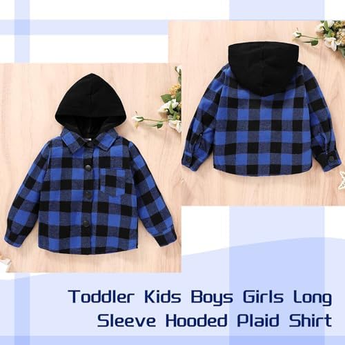 YOUNGER STAR Toddler Kids Boys Girls Flannel Hooded Plaid Shirt Button Baby Red - Image 3