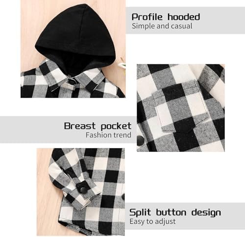 YOUNGER STAR Toddler Kids Boys Girls Flannel Hooded Plaid Shirt Button Baby Red - Image 5