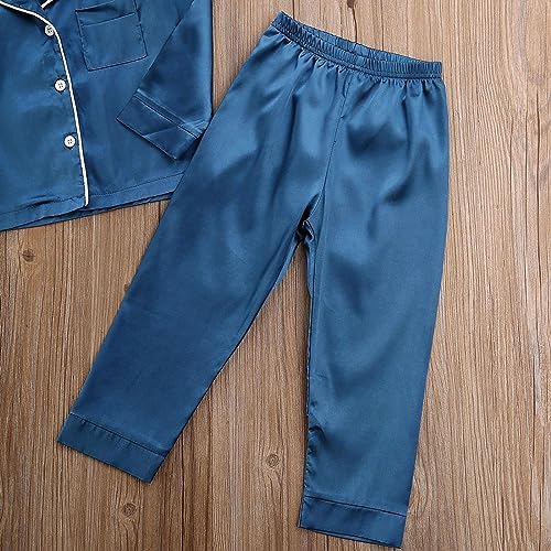 Kids Baby Girl Boy Satin Pajamas Set Button Down Sleep Shirt Top+Long Pants - Image 6