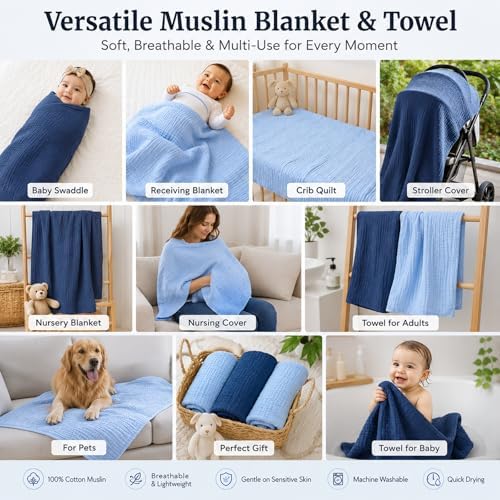 Aablexema Muslin Baby Blanket 6-Layer 43"x43" - Image 5