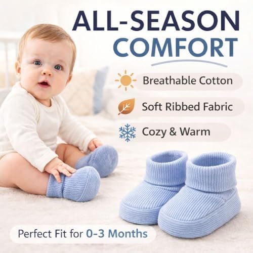 CEOBABY Baby Booties 0–3 Months, Newborn Shoes, Soft Cotton Infant Bootie Socks - Image 5