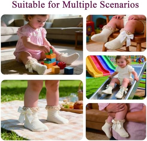 Baby Girl Socks, Ruffle Grip Bows, Toddler Newborn Infant, 6 Pairs - Image 6