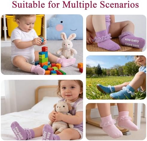 Baby Girl Ruffle Socks with Grips Lace Frilly Ankle Dress Socks - Image 6